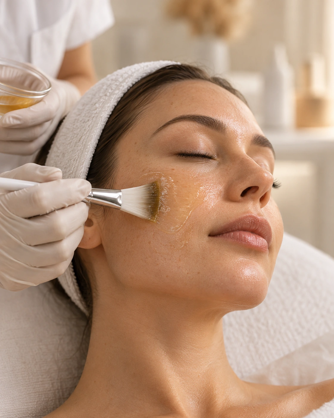 Auftragen der Peelinglösung bei einem chemischen Peeling in Essen
