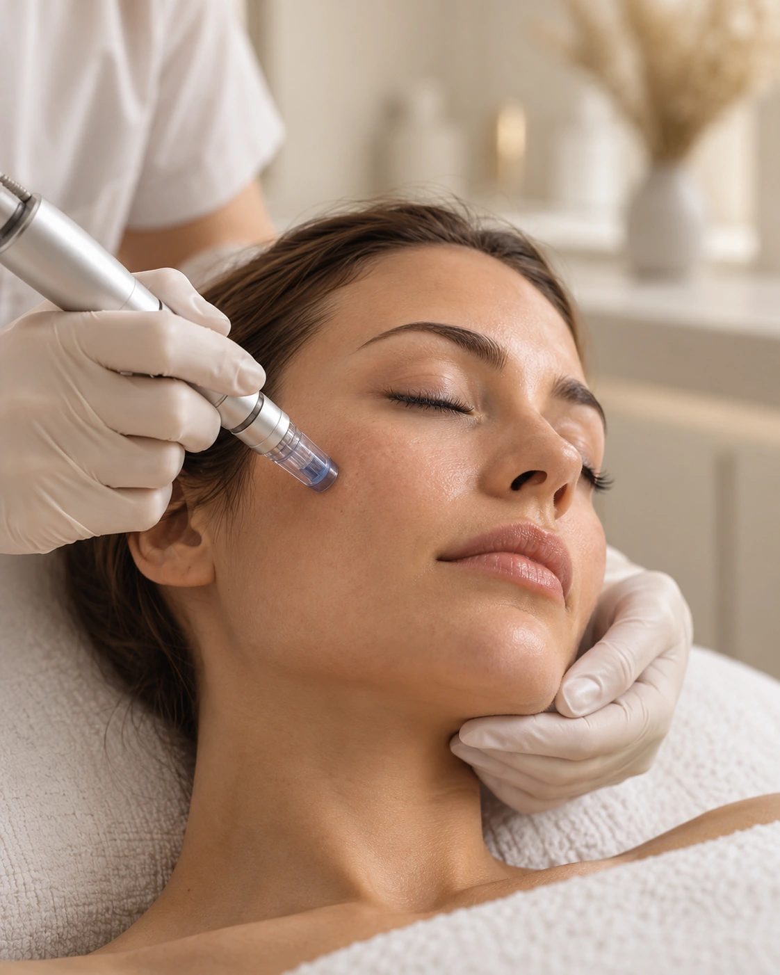 Medical Needling mit dem Dermapen4 an der Wange in der Praxis in Essen